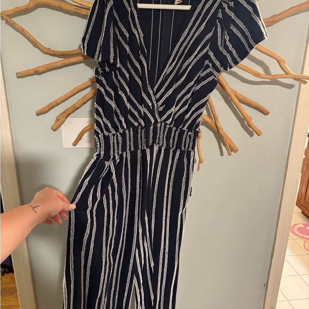 Dolan Black and White Striped Jumpsuit